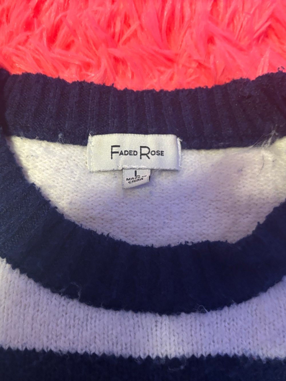 Faded Rose Women's Navy and White Striped Crewneck Sweater